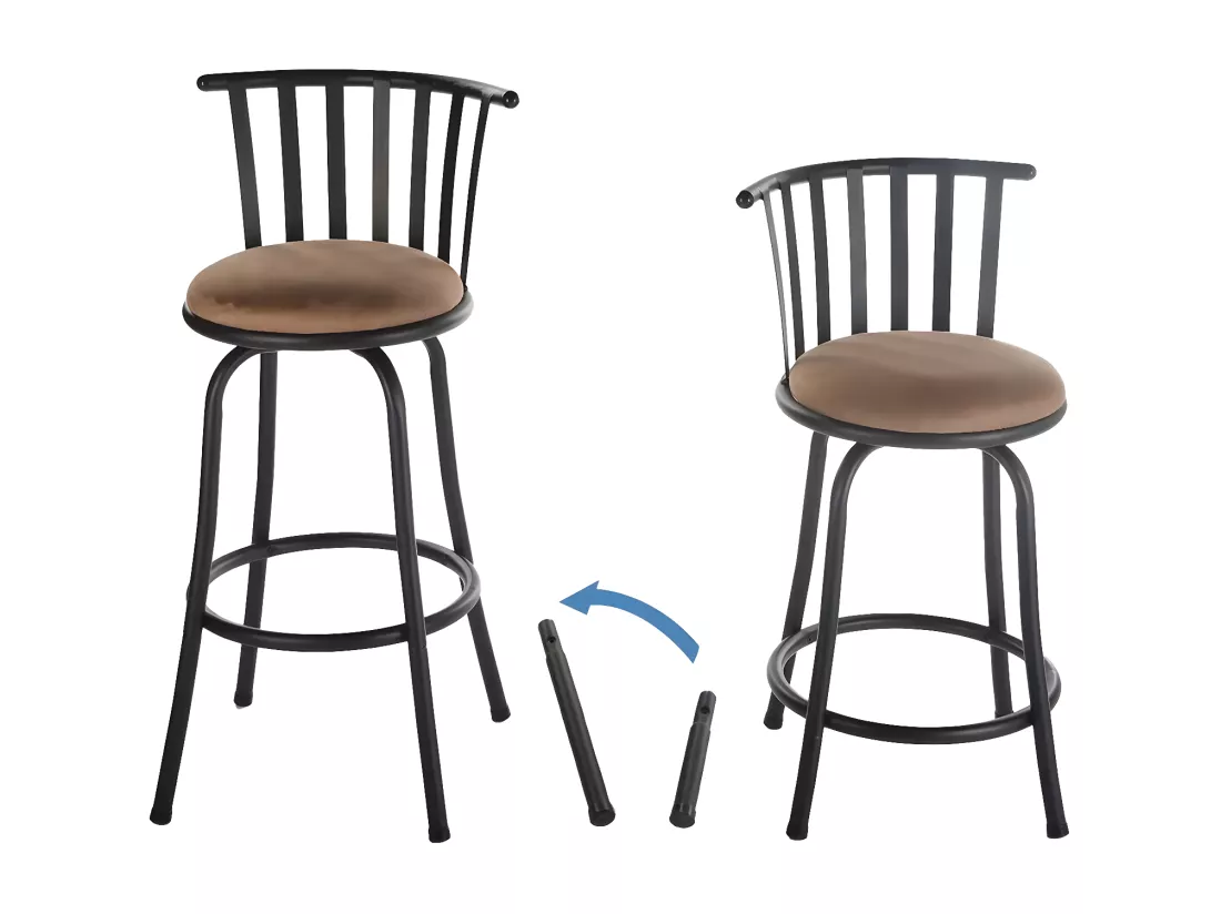 Lot de 2 tabourets de bar pivotants style bistrot marron repose pieds 2 hauteurs assises possibles 62/73cm PISTIL 24/29 INCH