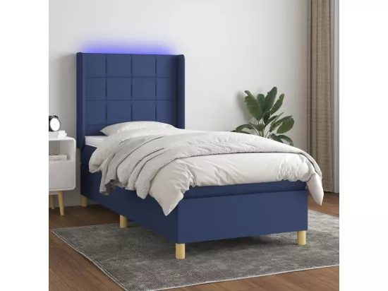 Sommier tapissier avec matelas et LED Bleu 90x190 cm Tissu