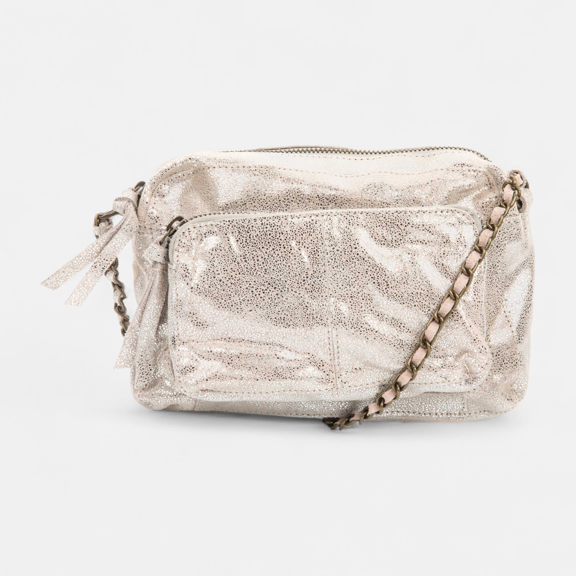 Sac bandoulière en cuir argent
