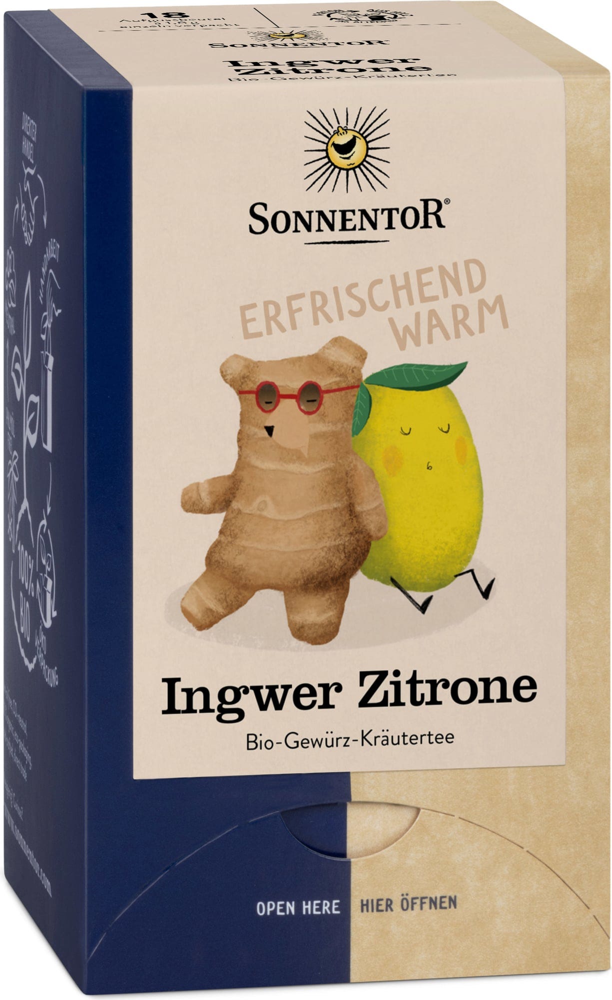 Sonnentor  Ingwer Zitrone Tee Bio, Doppelkammerbeutel, 18 Stück (32,40 g)