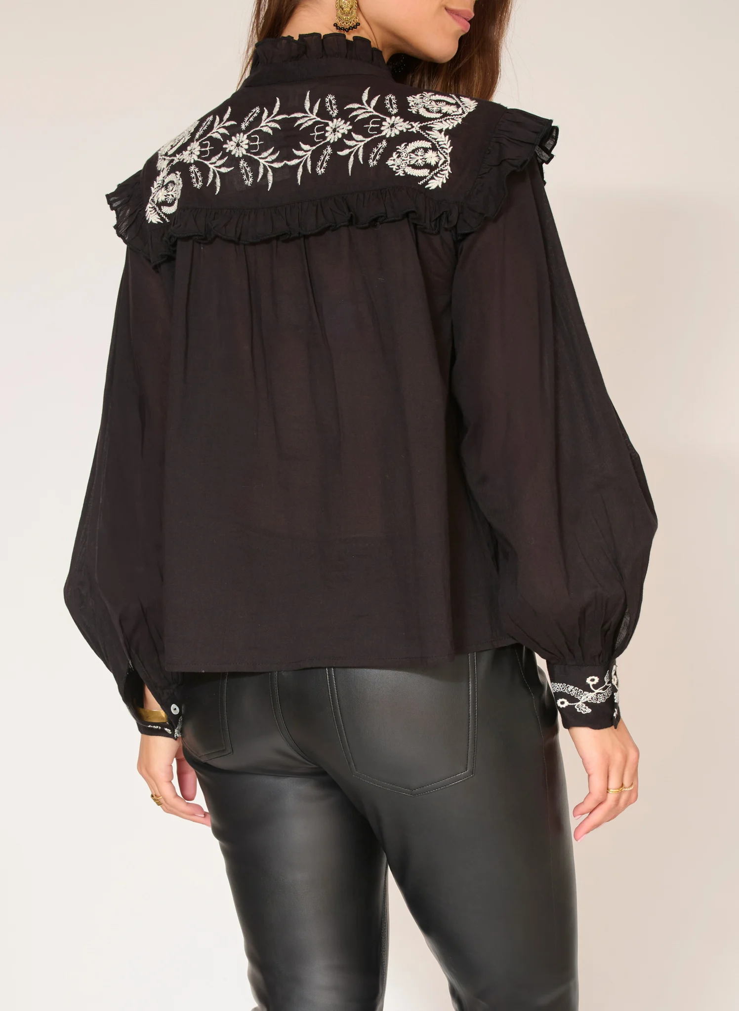HOWDY - Chemise droite brodée en coton | Noir