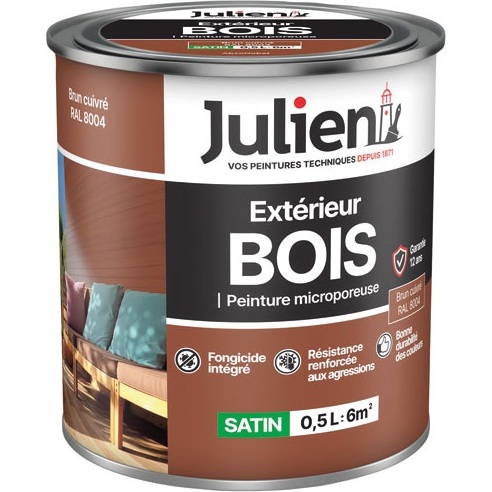 Peinture microporeuse 0,5 L Extérieur Bois Satin - Brun Cuivre RAL8004