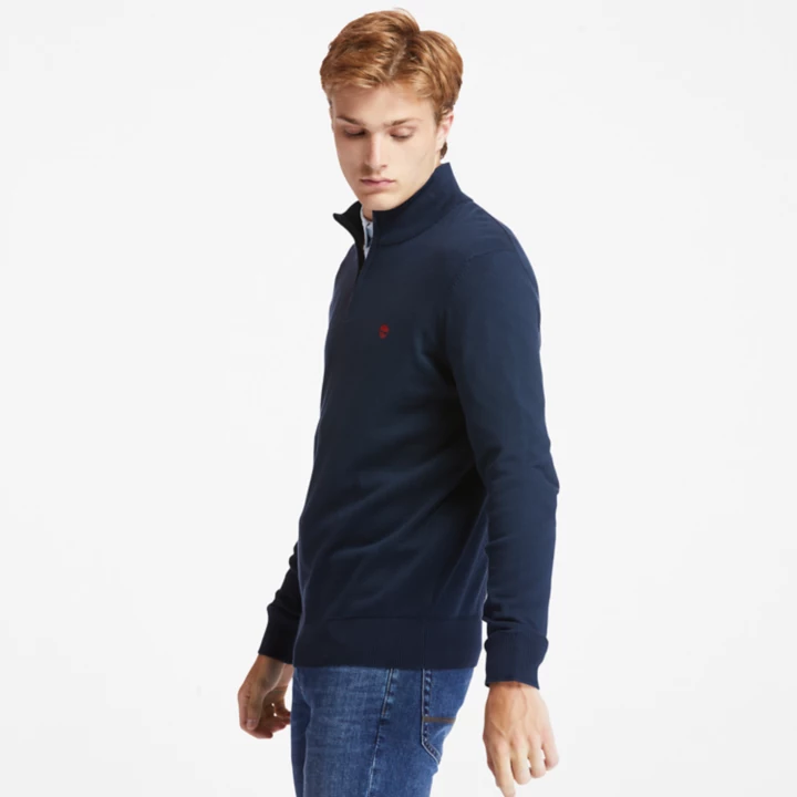 Blusa de moletom Williams River com zíper até o peito para homens na cor azul marinho.