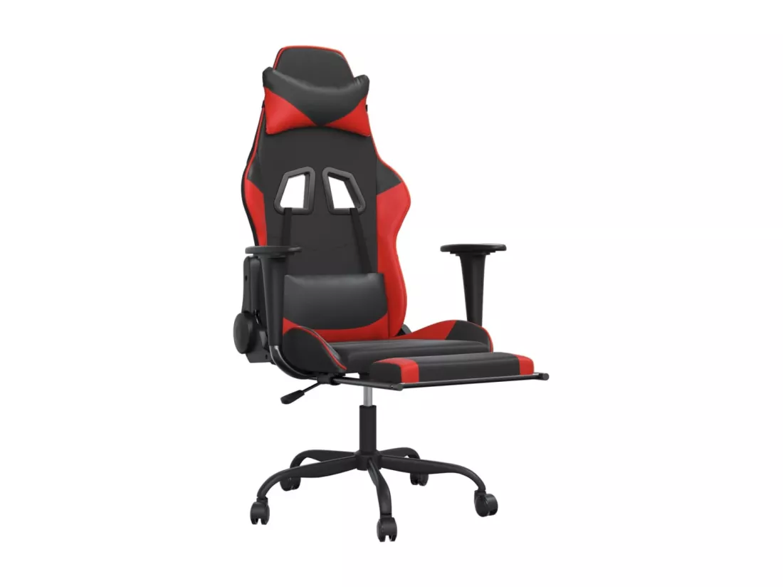 Chaise de jeu avec repose-pied Noir et rouge Similicuir