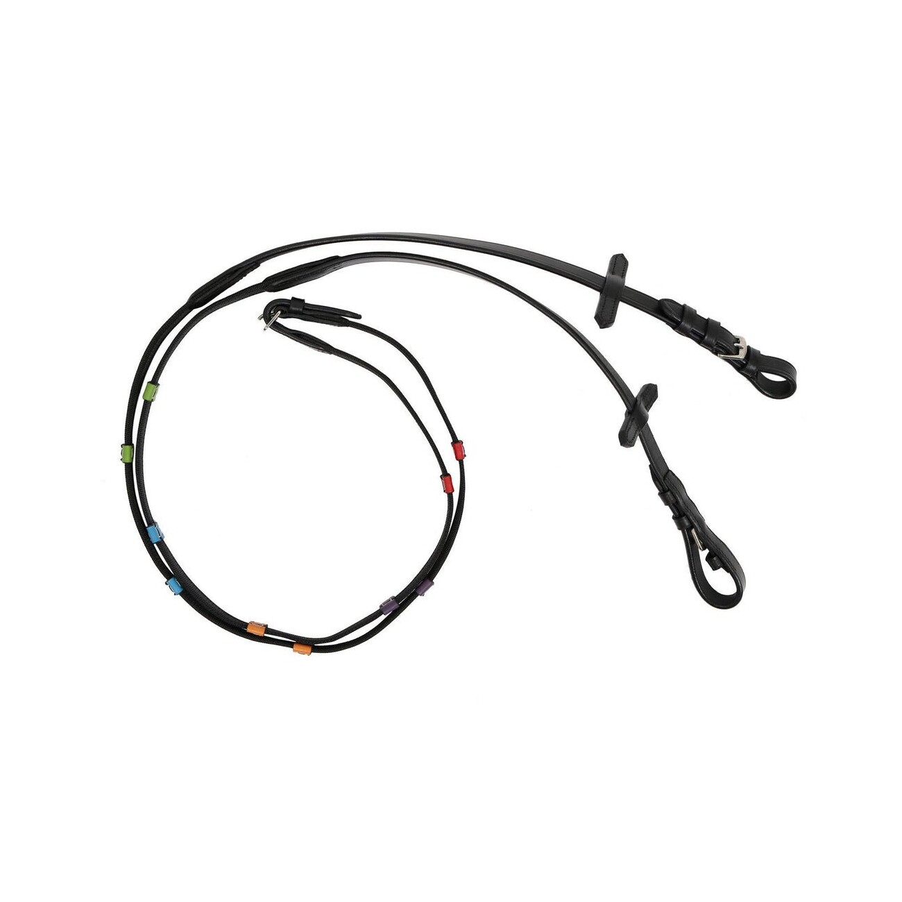 Hans Melzer Horse Equipment Hans Melzer Zügel Kunterbunt schwarz/silber mit bunten Stoppern
