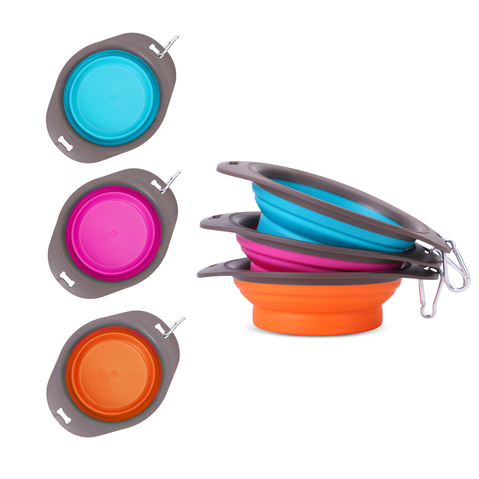 Nobleza - Conjunto de 3 Tigelas de Viagem para Cães, Tigelas de Viagem Dobráveis de Silicone para Cães e Gatos, Comedouro e Bebedouro para Animais de Estimação, Leves e Portáteis, Bebedouro Portátil com Mosquetão 540ml