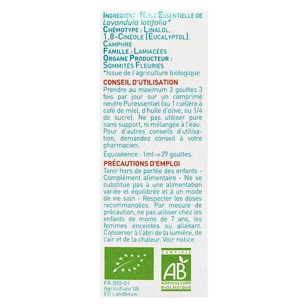 Puressentiel Huile Essentielle Lavande Aspic Bio 10ml