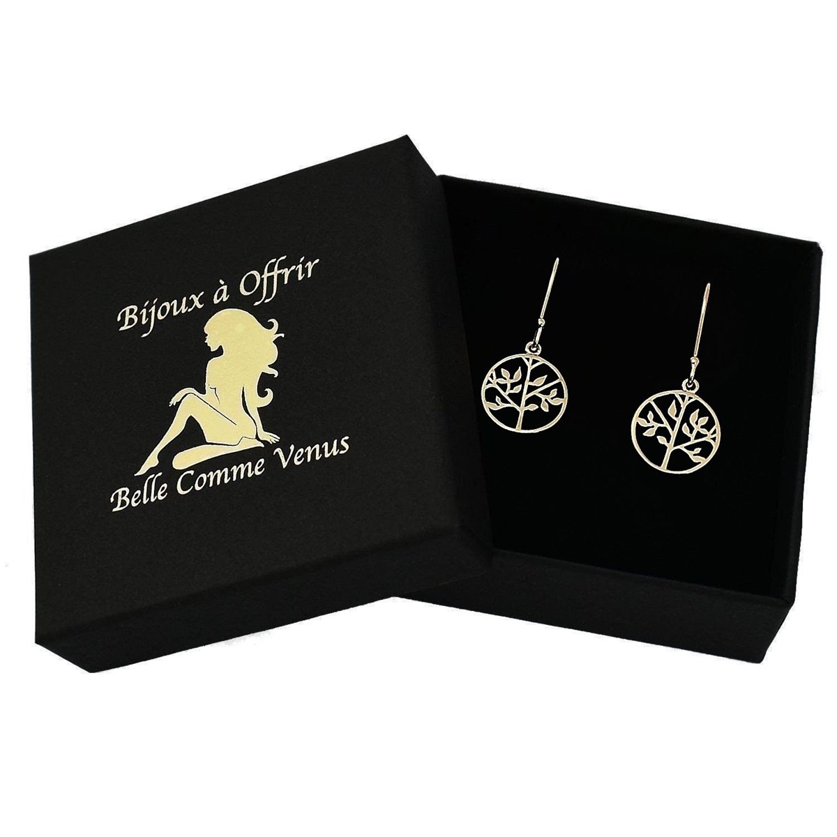 Boucles d'oreilles arbre de vie dans un cercle Plaqué OR 750 3 microns