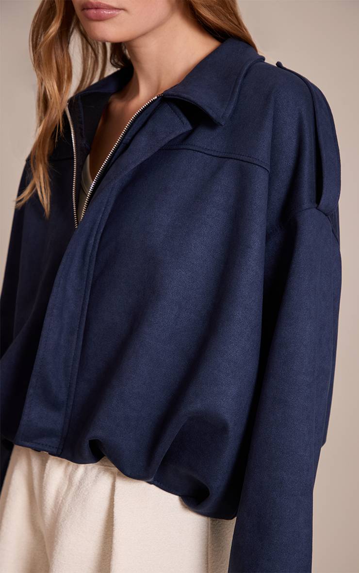 Bleu Marine Veste Bomber Zippée En Synthétique