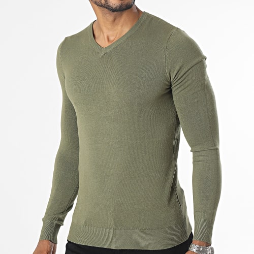Pull Col V Vert Kaki