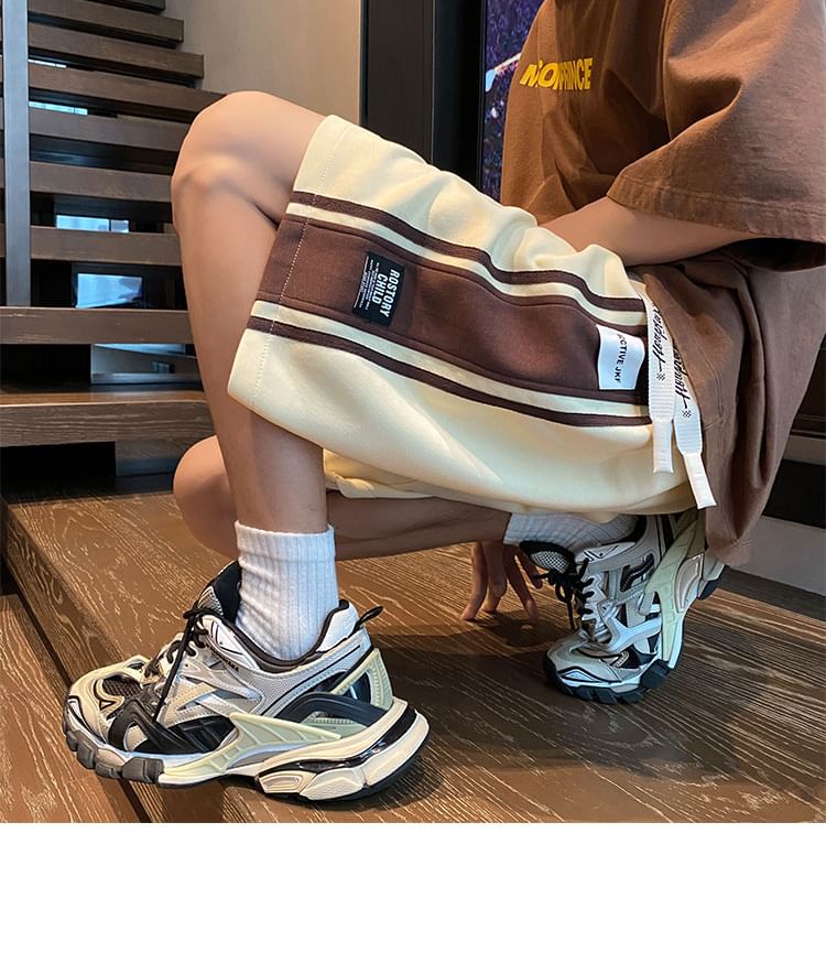 Priam - Mid Rise Lettering Label Tweekleurige Shorts