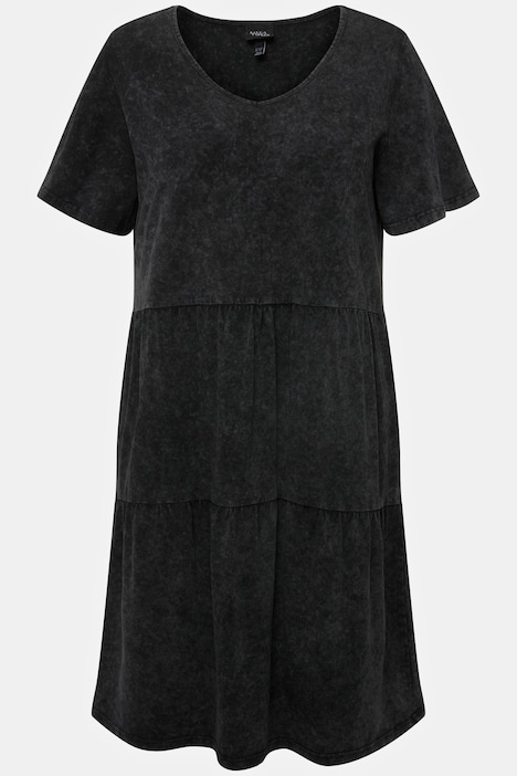 Jerseykleid, Jeansoptik, A-Linie, V-Ausschnitt, Halbarm