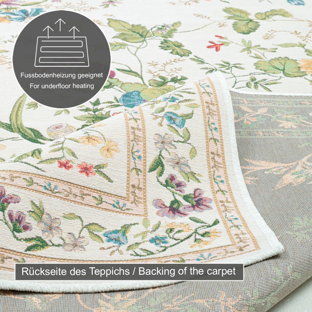 THEKO Bettumrandung »Flomi Sagrini« Höhe 3 mm 3 Stk. tlg. Läufer-Set, Flachgewebe, gewebt, Pastell-Farben, Blumen Design