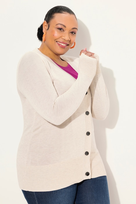 Strickjacke, V-Ausschnitt, Knopfleiste, Feinstrick
