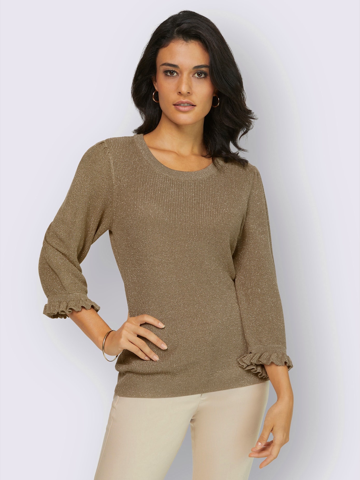 Pull à manches 3/4 fil fantaisie couleur or