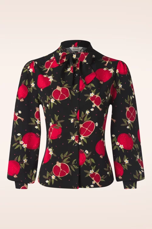 Banned Retro Pomegranate blouse in zwart