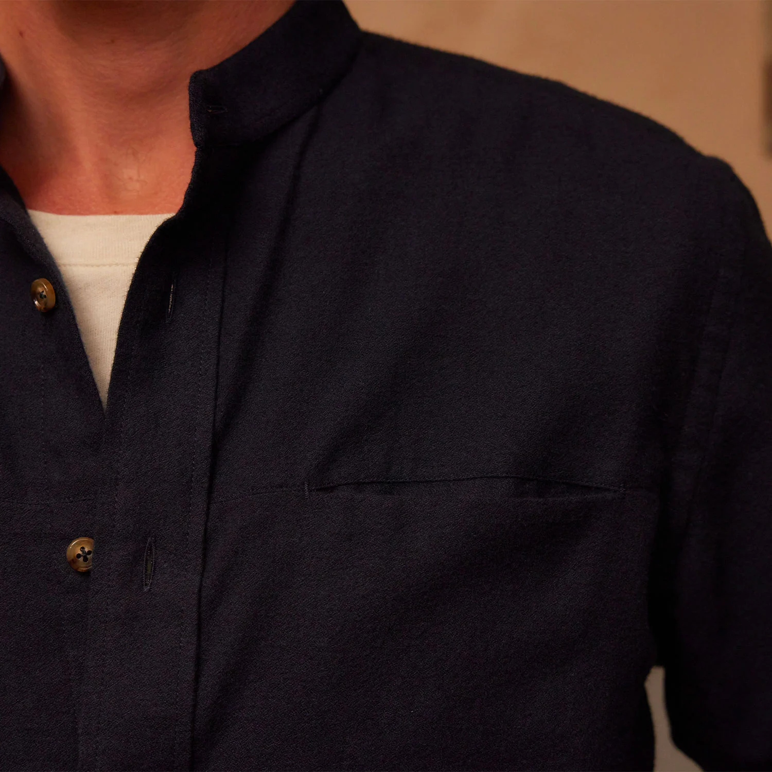 Navy cotton and tencel flannel shirt