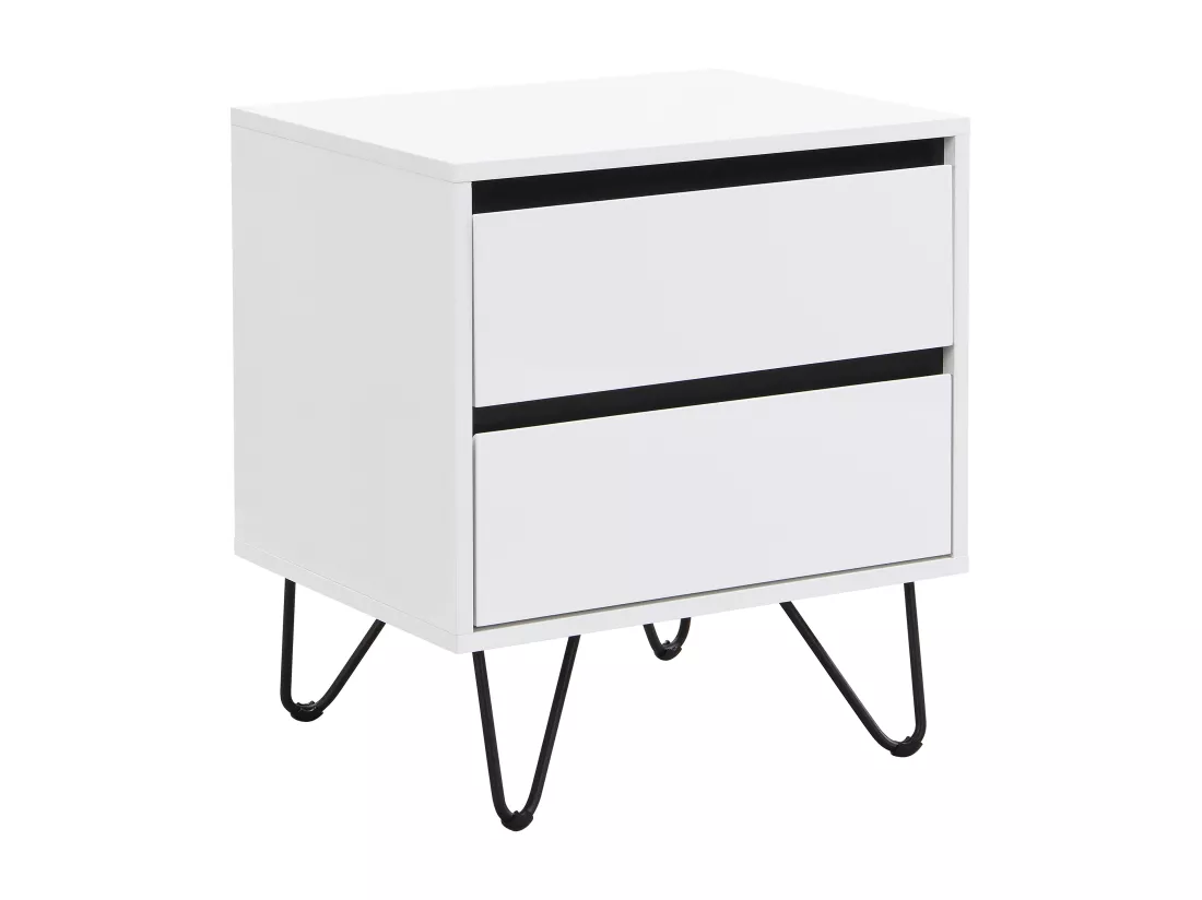 Table de chevet avec 2 tiroirs - MDF - Blanc et noir - ABUJA