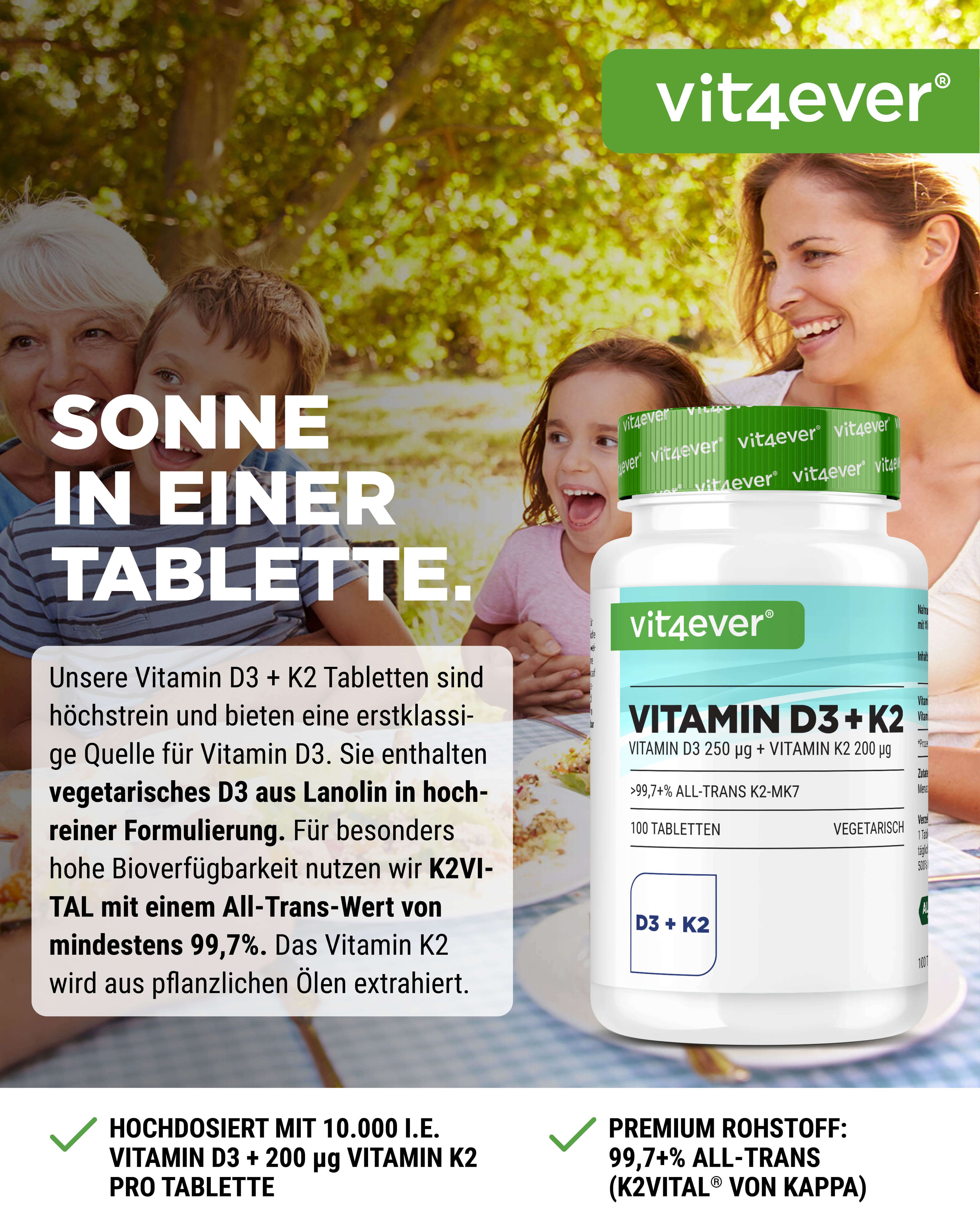 vit4ever Vitamin D3 10.000 I.E. + Vitamin K2 200 mcg