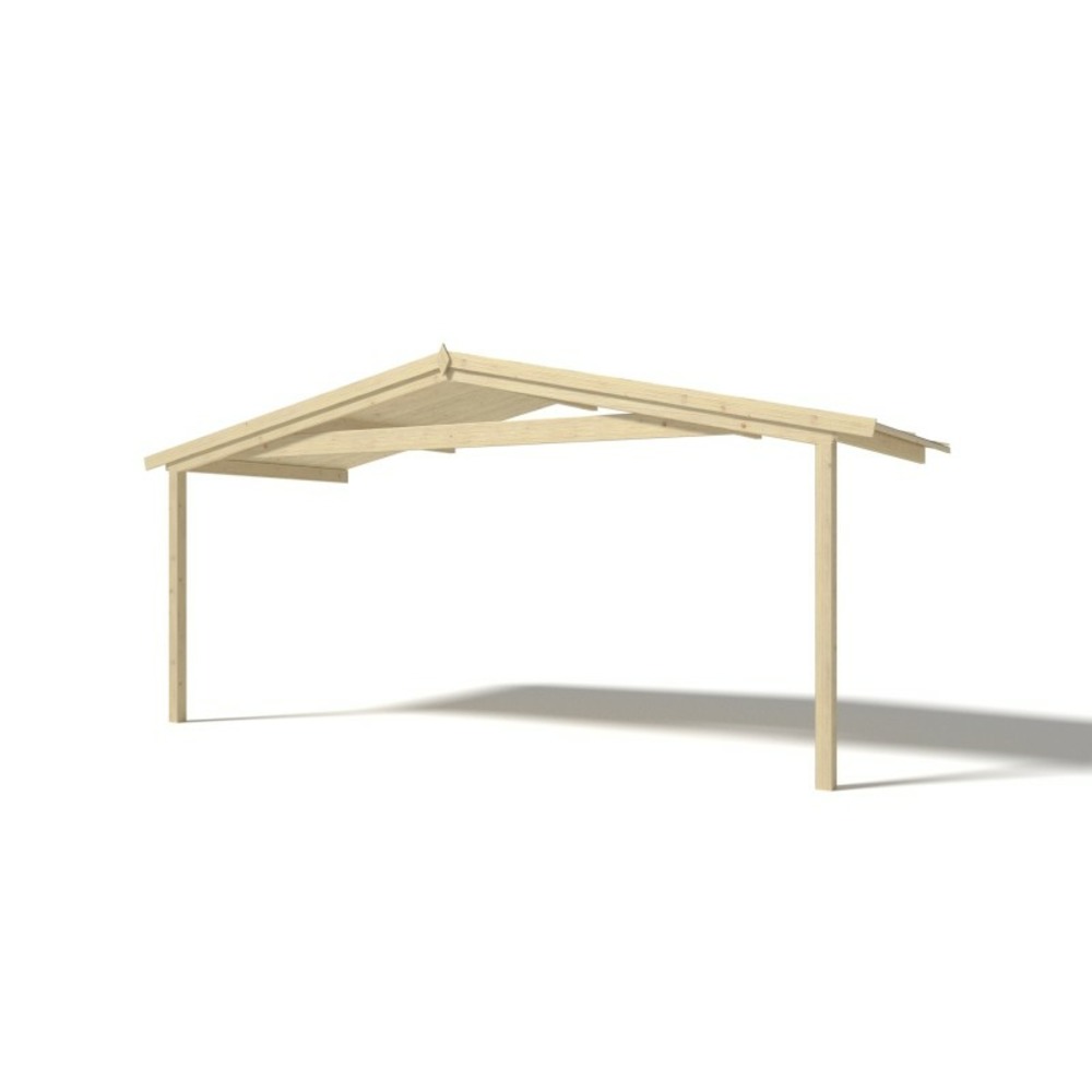 Abri de jardin en bois - 5x3 m - 25 m2 + terrasse avec balustrade et avant-toit en bois