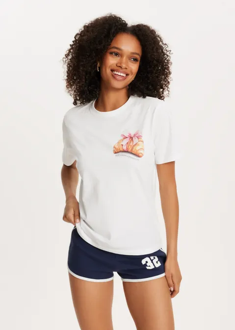 T-shirt met print croissant wit (WIT)