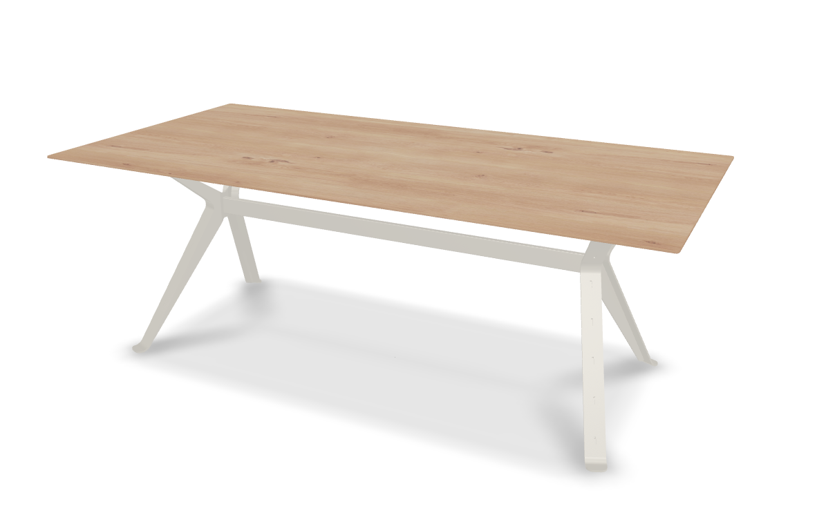 They & Me eettafel Chat - recht met afgeronde hoeken - eikenrustiek bianco olie - onderstel RAL9010 zuiverwit 200 x 100 x 75 | Eiken Rustiek Bianco Olie | Rechte Rand | Frame Ral9010 Zuiverwit