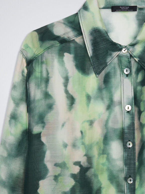 Camisa de liocel estampada - Marrom
