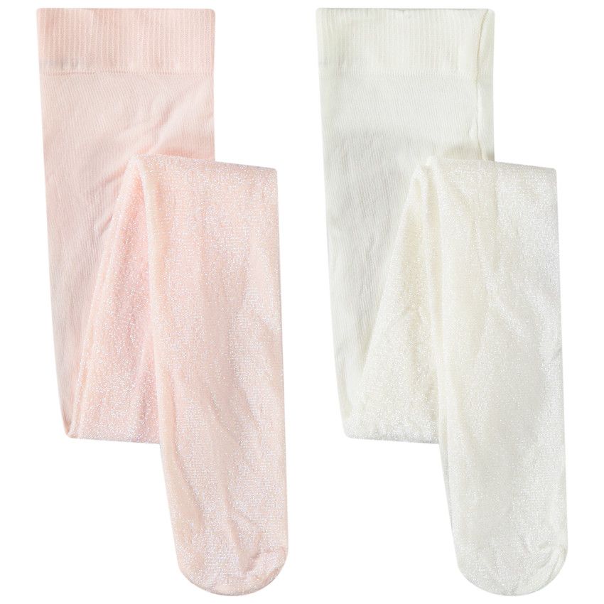 Lot de 2 collants fins effet irisé pour bébé fille - Ecru