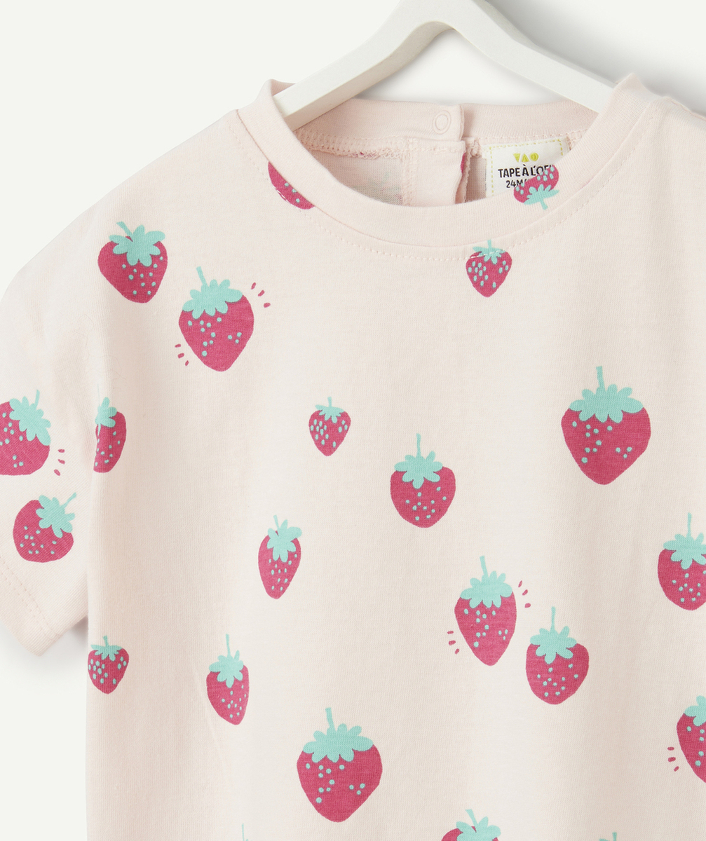 t-shirt manches courtes bébé fille en coton bio rose imprimé fraise