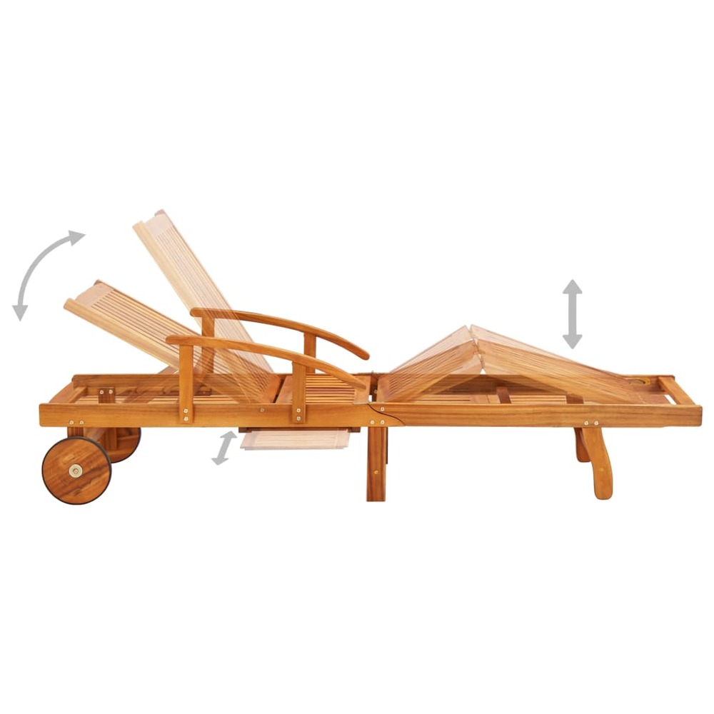 Lot de 2 transats chaise longue bain de soleil lit de jardin terrasse meuble d'extérieur avec table et coussins acacia solide