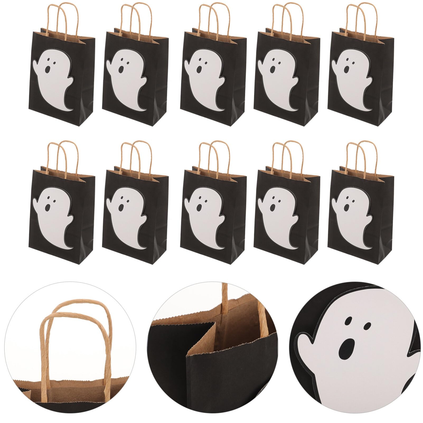 (10er Set) 16x30cm Kraftpapier Halloween Süssigkeiten Tüte Candy Gift Bag Grusel Tasche - Geist
