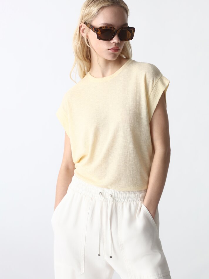 Camiseta texturizada de manga curta - Amarelo claro