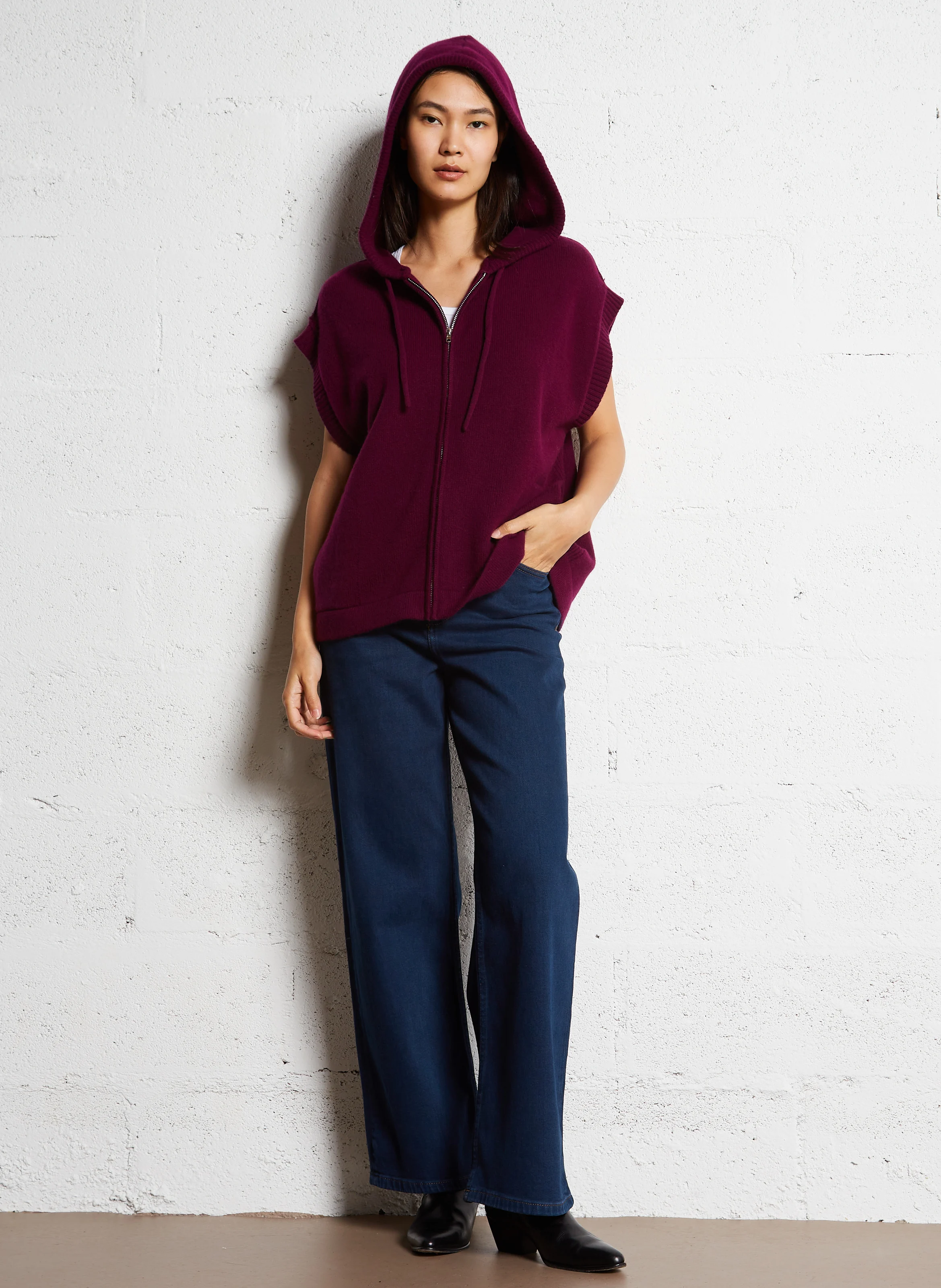 CARLA - Jean large taille haute en coton mélangé | Bleu