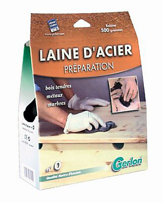 Laine d'acier n°0 bois tendres, métaux, marbres Gerlon 500g