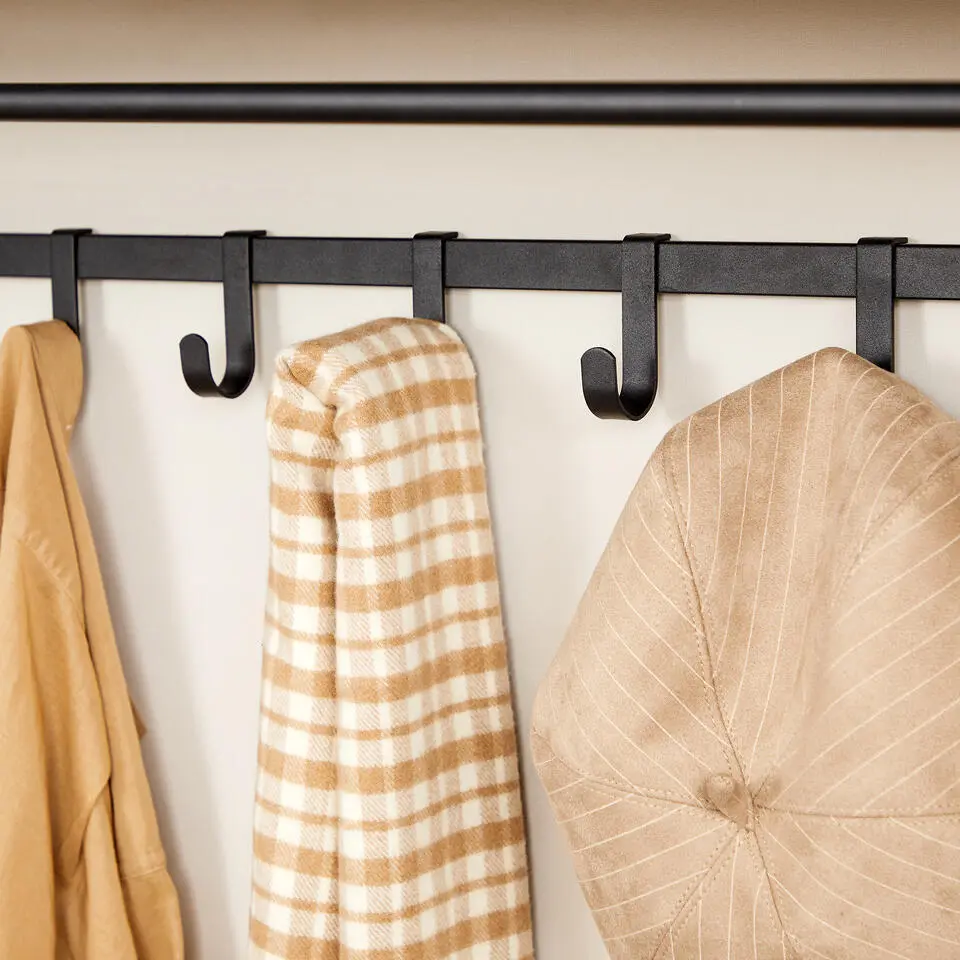 Hangende Kapstok voor Muur of Wand - 8 Haken en 1 Bar - 90 cm Lang - Lichte Eik