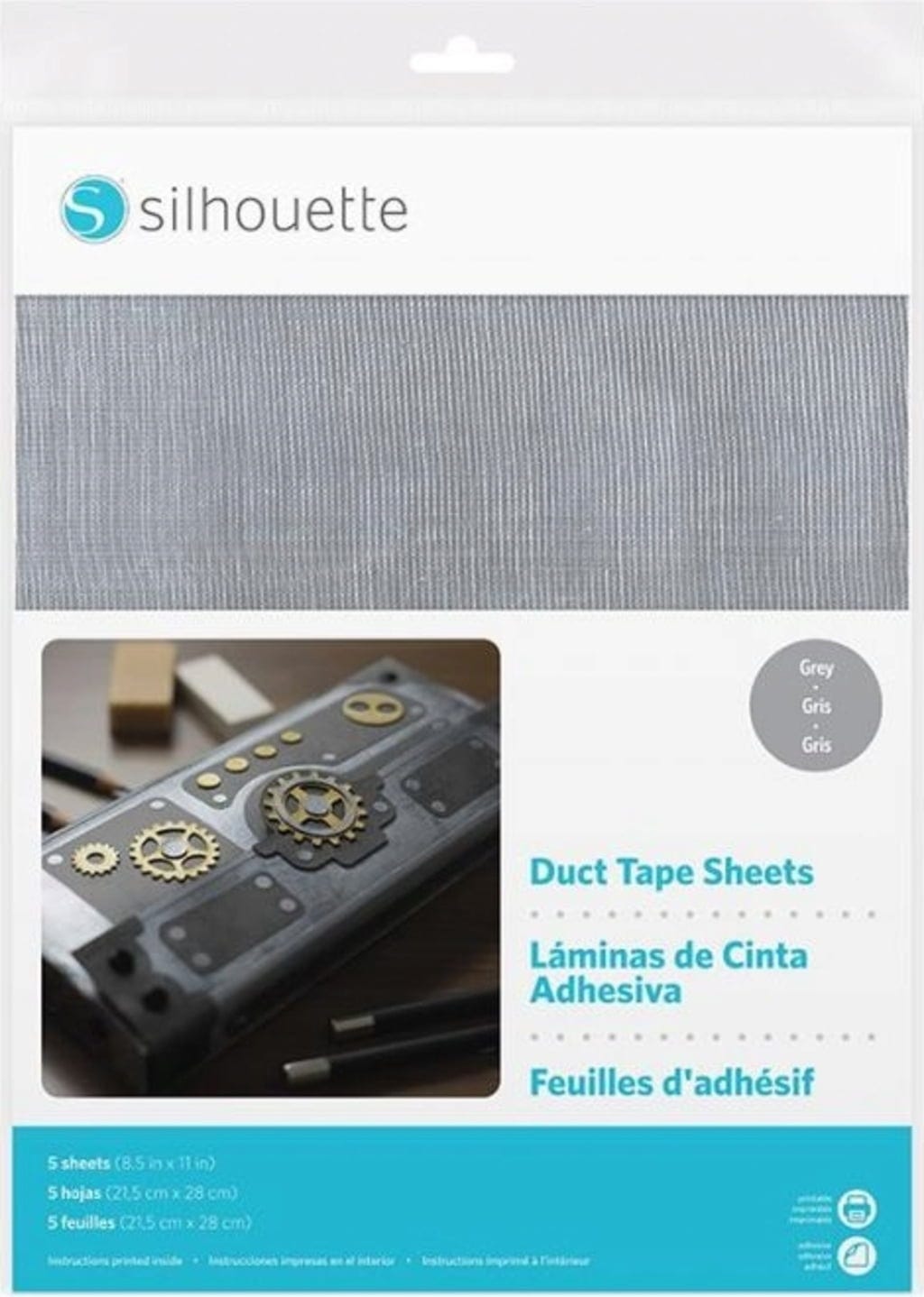 Silhouette  Duct Tape Sheets - 21,5 cm x 28 cm, Grey    Bedruckbares Gewebeband-Material für kreative Print & Cut Projekte