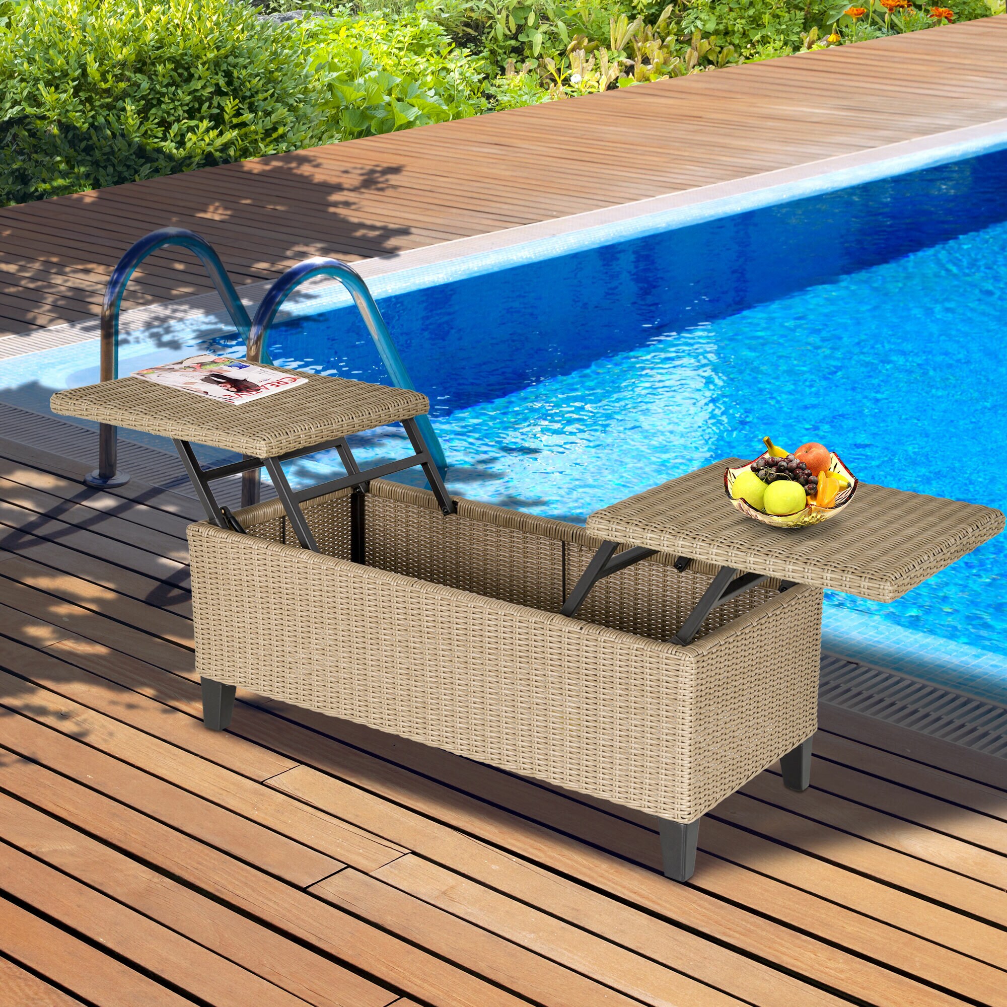 Outsunny 2in1 Gartentisch mit Stauraum khaki 103 x 50 x 45 cm