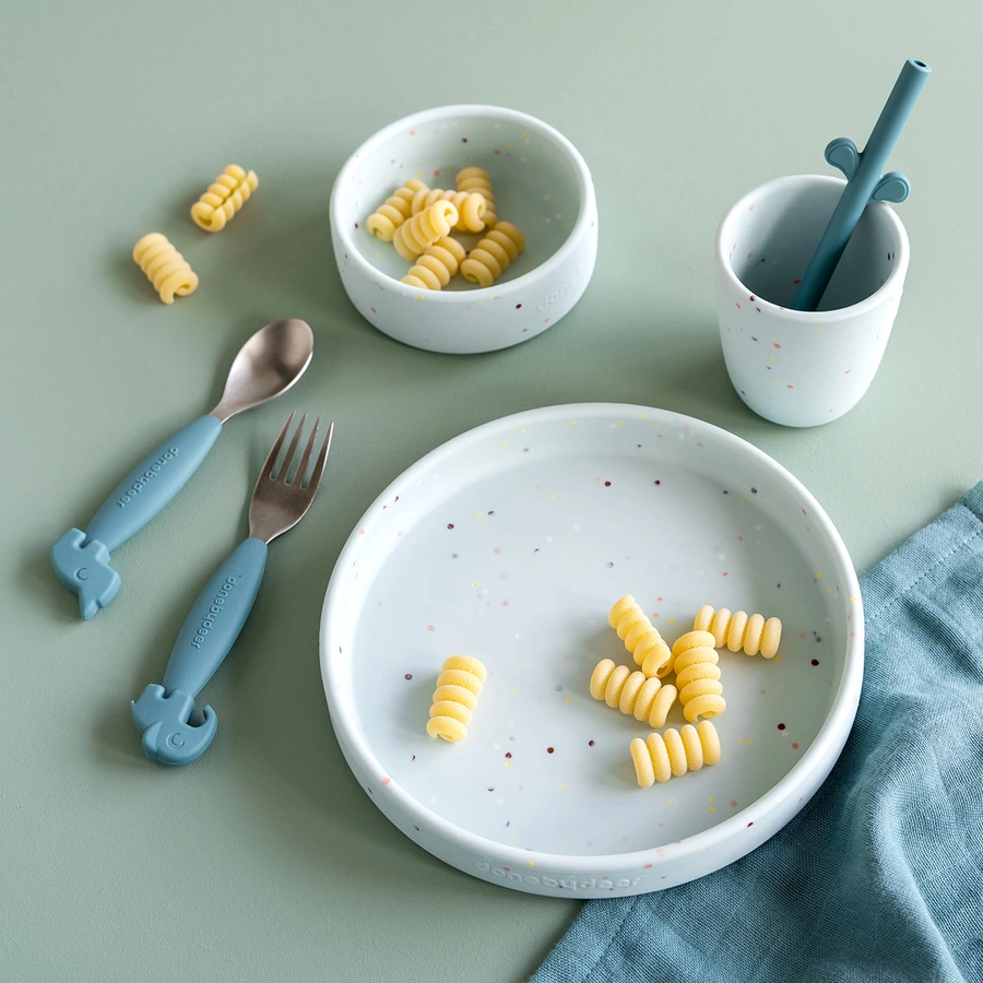 Done by Deer™ Silikon Geschirr-Set Confetti blau