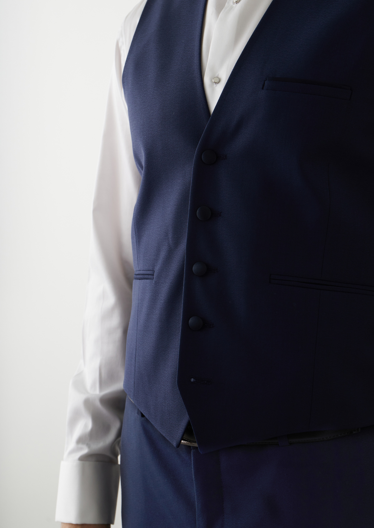 Gilet de smoking en laine unie bleu indigo