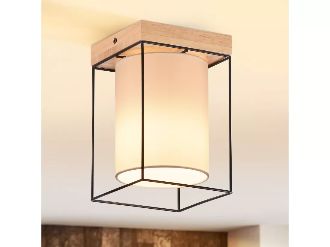 NETTLIFE Plafonnier couloir plafonnier bois 1 ampoule E14 lampe de couloir vintage avec rétro industriel