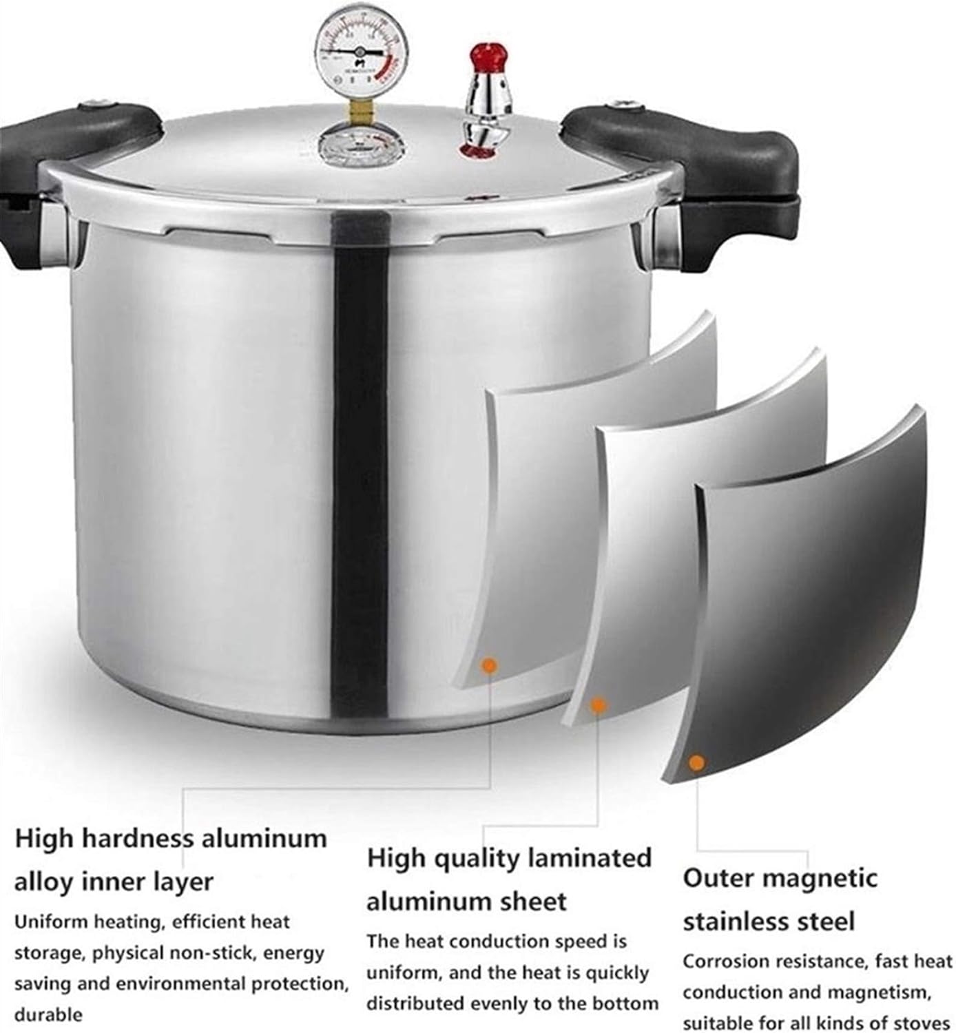25 Litre schnellkochtopf Pressure Cooker canner & Alle amerikanischen Druckdosen zum Einmachen&Wasserbad-Einkocher|Druckmesser&Druckregler | Induktionskompatibel&Druckablass 13PSI/+|- 5%