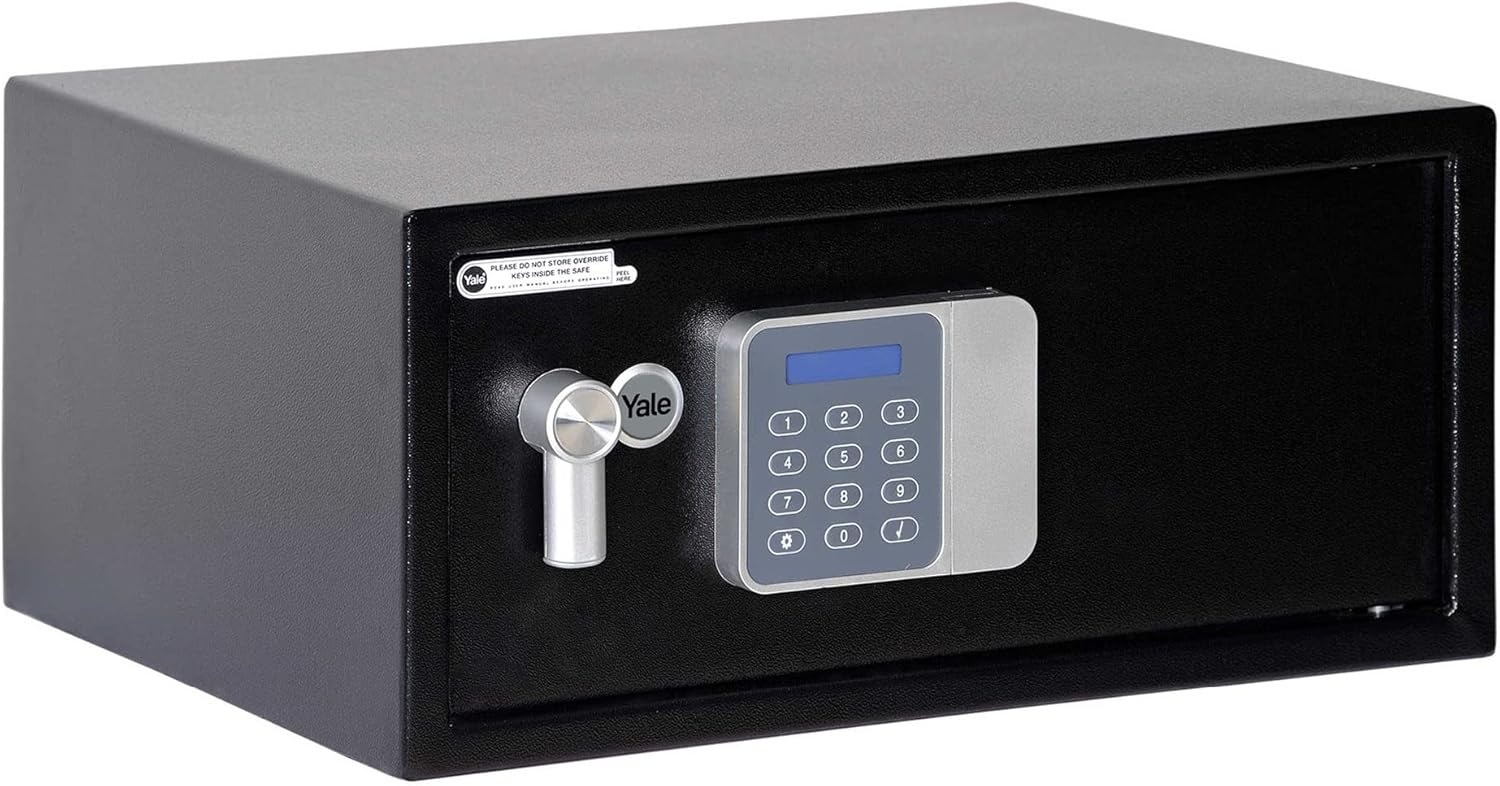 Yale Elektronischer Gäste-Tresor Laptop YLG/200/DB2 Schwarz – 24 L – PIN Code 3–6 Stellen – LCD Display – Auto Sperre – Teppichboden – Befestigung an Wand oder Boden – 200×430×350 mm