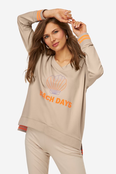 Sweater, BEACH DAYS Neon-Print, V-Ausschnitt, Langarm