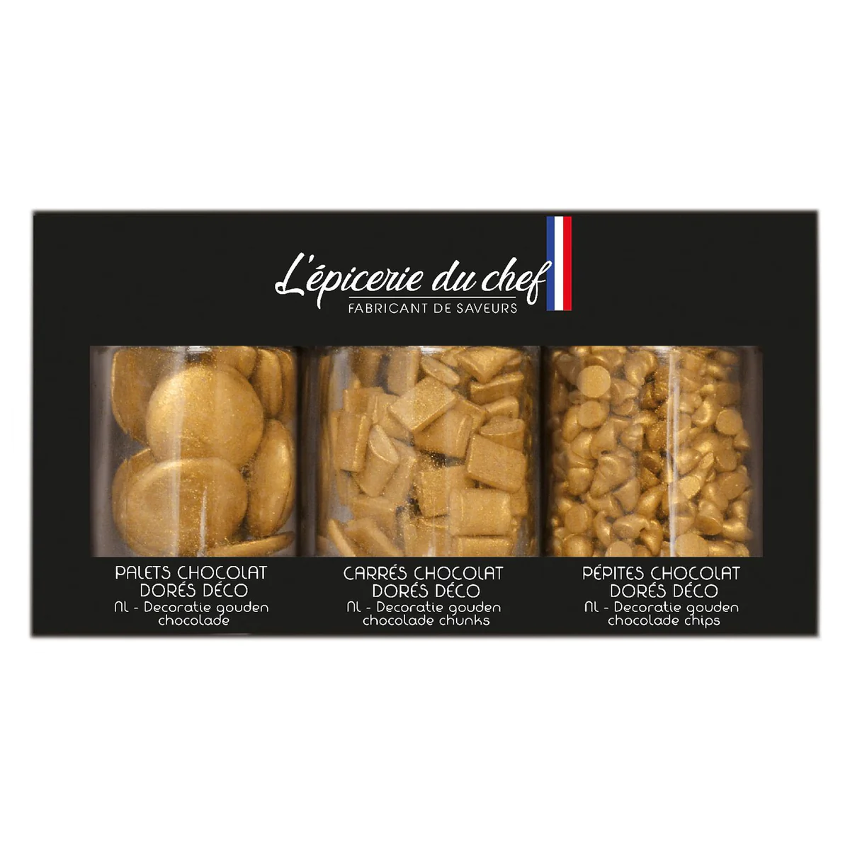 Assortiment 3 pots décorations choco dorées pour pâtisserie Scrapcooki