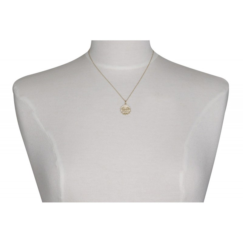 Collier Plaqué Or Médaille Martelée et Billes