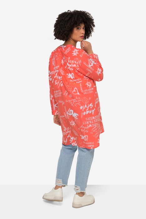 Longbluse, A-Line, Graffitti-Muster, Tunika-Ausschnitt, Langarm