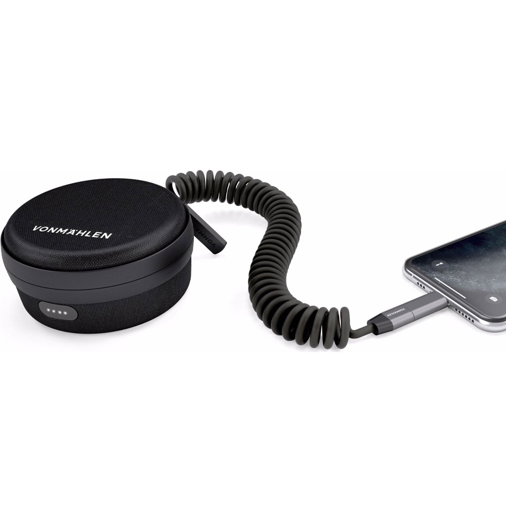 Allroundo® (MFi / 1.2m) 4000mAh All in One Powerbank   6in1 USB C / USB A Ladekabel Spiralkabel (R014P0003) - Schwarz