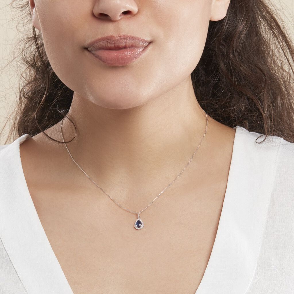 Collier Dorthy Or Blanc Saphir Et Diamant
