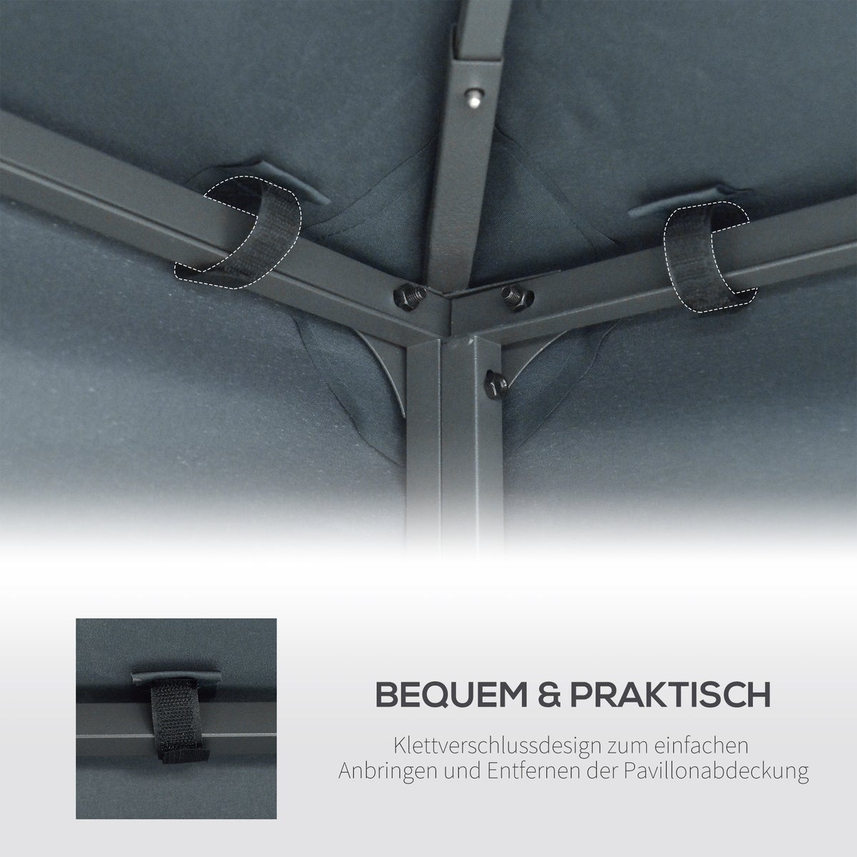 Outsunny vervangingsdak, prieeldak voor metalen prieel, 3x3m, polyester, antracietgrijs