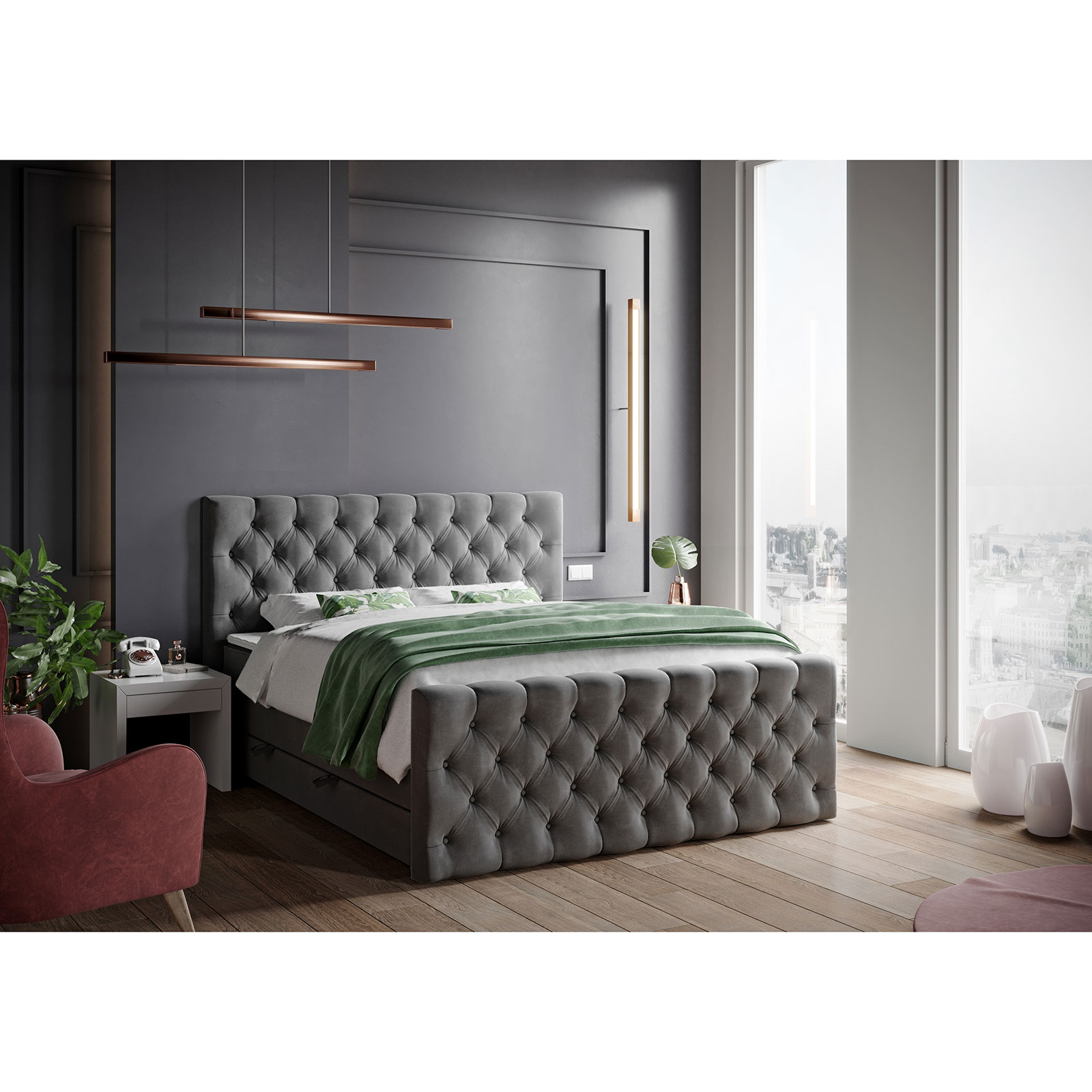 Boxspringbett - dunkelgrau - H3 - 140x200 cm